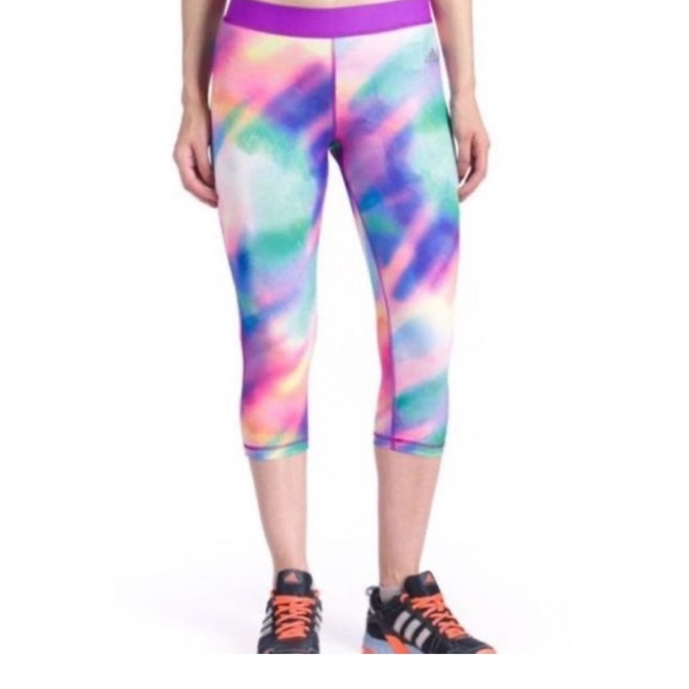 Adidas Climate Techfit Crop leggings in Sunlight Camo and Tie-dyed